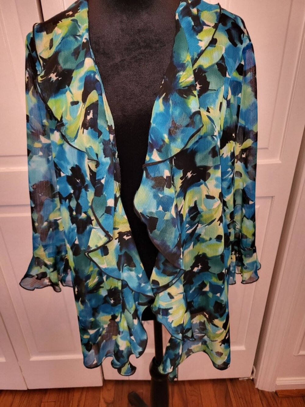 K Studio Watercolor Floral Ruffle Open Chiffon Cardigan 12 Artsy Fairy Spring